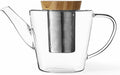 Viva Infusion Borosilicate Glass Tea Pot for Stovetop with Loose Leaf Tea Infuser Mesh - 34 ounce/1 Liter - Modern Teapot Features Bamboo Wood Lid, Tea Maker for Blooming