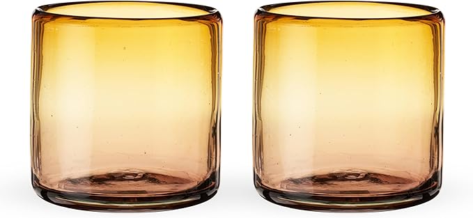 Twine Living El Ocaso Hand-Blown Tumblers, Recycled Drinking Glasses, Sunset Inspired Yellow and Purple Gradient, Mexican Glassware, Decorative Drinkware for Home Bars, 12 oz, Set of 2