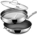 13 Inch Hybrid Stainless Steel Wok with Lid and Steamer Basket, Non Stick Stir Fry Pan, PFOA-Free, Works on Induction, Dishwasher & Oven Safe