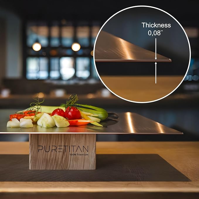 Pure Titan® Non-Porous Titanium Cutting Board – Superior Hygiene, Dishwasher Safe & Non-Slip | Ideal for Chefs, Raw Meat, and Camping | Premium Culinary Investment (S)