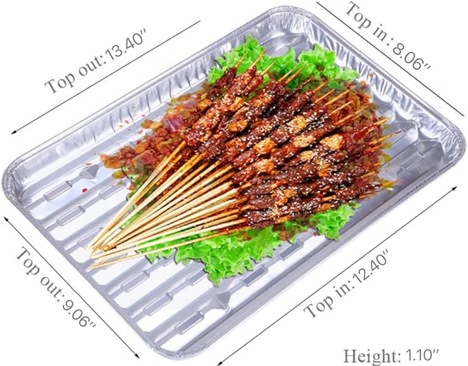 MILANGE Disposable Aluminum Grill Liner Topper with Holes 20 Pack Aluminum Foil Grill Pans (13.40 Inch) BBQ Grilling Tray Broiler Pans with Ribbed Bottom Surface