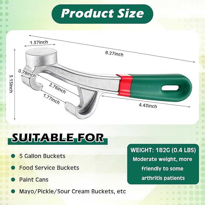 WILLBOND 2 Pcs 5 Gallon Bucket Opener Aluminum Pail Opener 8.27 Inch Bucket Opener Tool Metal Can Opener Buckets with Non Slip Rubber Handle Grip Lid Wrench Lid Remover Tool for Home Industrial