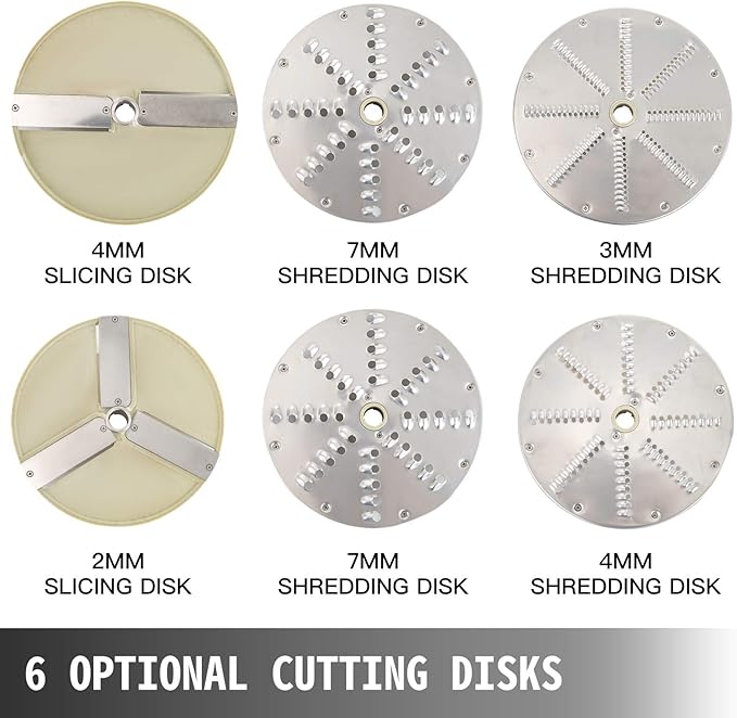 VBENLEM 110V Commercial Food Processor 2 Feeding Holes, 550W Electric Vegetable Slicer 1600 RPM, Stainless Steel Vegetable Processor Detachable 6-blades, 3mm/4mm/7mm Shred, 2mm/4mm Slice