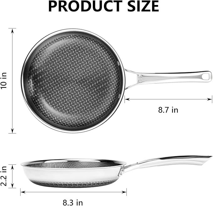 ROVSUN 10'' Non-stick Frying Pan, Tri-ply Stainless Steel Nonstick Skillet, Non-Toxic RV Kitchen Set Chef's Pan, PFOA & PTFE Free, Compatible for All Cooktops