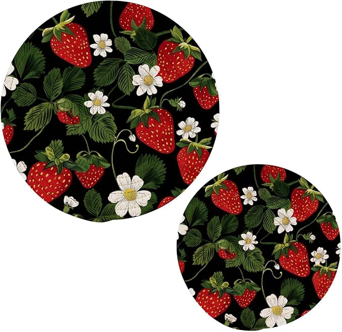 Strawberries Flowers Kitchen Trivets Pot Holders Set of 2, Trivets for Hot Pots Dishes Woven Trivet Coaster Pad Mat for Counter