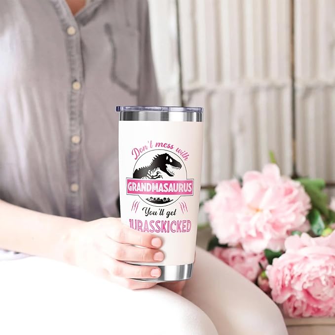 Gifts for Grandma, Christmas Gift from Granddaughter Grandson Grandchildren Grandkid, 20 OZ Tumbler Grandmother Birthday Gift, Grandmasaurus Insulated Cup for New Nana, Grandmother, Nana, Gigi