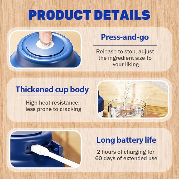 2026 Upgrade Electric Garlic Chopper, Mini Portable USB Charging Food Processor & Vegetable Chopper, Veggie Grinder for Garlic, Onion, Nuts, Herbs (Blue, 320ml)