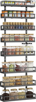 X-cosrack 8-Tier Adjustable Spice Rack – Wall-Mounted Space-Saving Organizer with Mixed Baskets, Large-Capacity Seasoning Holder for Kitchen & Pantry (Black)