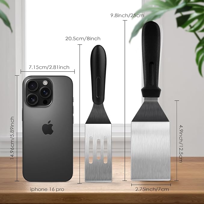 Metal Spatulas 1 PC, Stainless Steel Spatula with Heat Resistant Handle, 9.8 Inch Stainless Steel Spatula Ideal for Desserts, Pancakes, Eggs, Griddle Scraper or BBQ