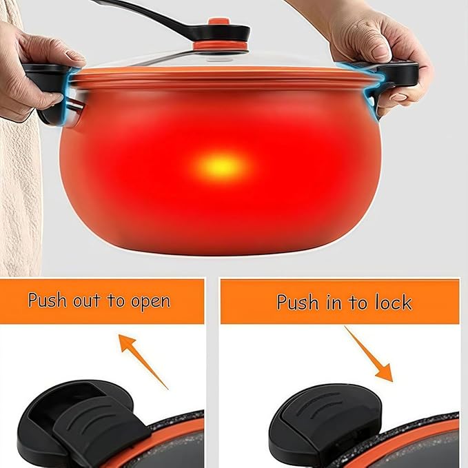 8QT Multifunctional Large Capacity Non-stick Pressure Cooker, 8QT Micro Pressure Cooker with Anti-Scalding Handle & Visible Glass Cover,Transparent Glass Cover, for Induction Cookers Gas Stoves (A)