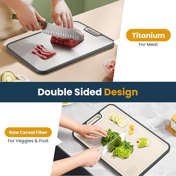 Titanium Cutting Board for Kitchen – Large Double-Sided Chopping Board with Knife Sharpener, Non-Slip, Easy to Clean, for Meat, Fish, Veggies & Fruits – Fenvorix TitanCut