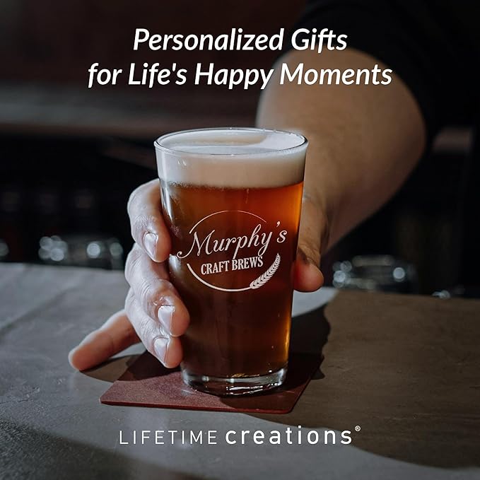 Lifetime Creations Personalized Craft Beer Pint Glass: Engraved Craft Brew Glassware, Personalized Home Brew Glass, Custom Beer Glass, Home Brewer Gift, Made in USA