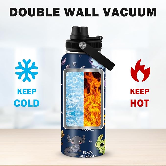 Axolotl Gifts, 32 oz Insulated Water Bottle, Double Wall Vacuum Stainless Steel Water Bottles, Cute Axolotl Water Bottles for Sports Travel, Gifts for Girls Women (1pcs)
