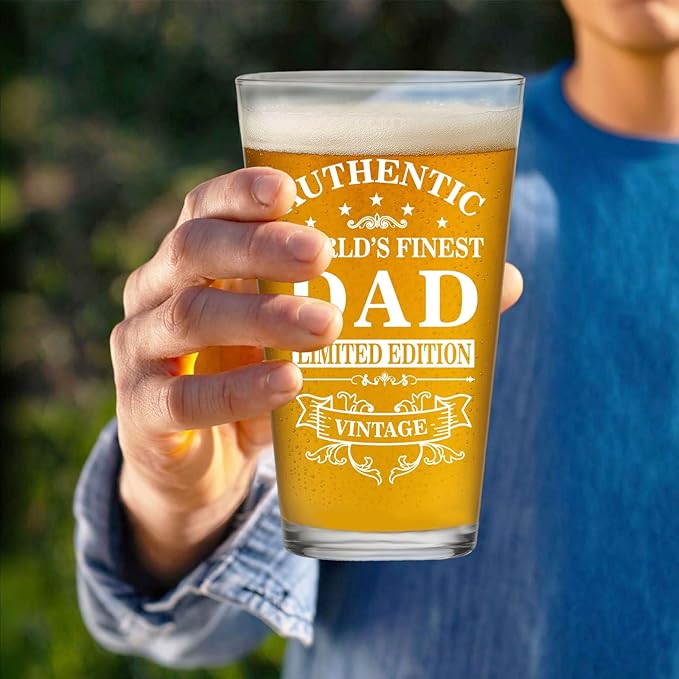 Birthday Gifts for Dad from Son Daughter, Funny Beer Glasses for Dad Husband, Best Dad Ever Gifts, 16 oz Glass Drinking Cup, Christmas Thanksgiving Retirement Sentimental Gift for Father