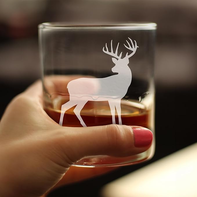 Bevvee Deer Whiskey Rocks Glass - Cabin Themed Gifts or Rustic Decor for Men and Women - Fun Whisky Drinking Tumbler - 10.25 oz