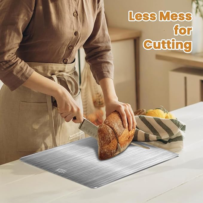 New Titanium Cutting Board-Stainless Steel Cutting Boards for kitchen,Double-Sided Food Grade Non Toxic Cutting Board,Chopping Boards Necessities for Home Outdoor Camping Meal Prep,Easy to Clean （L）