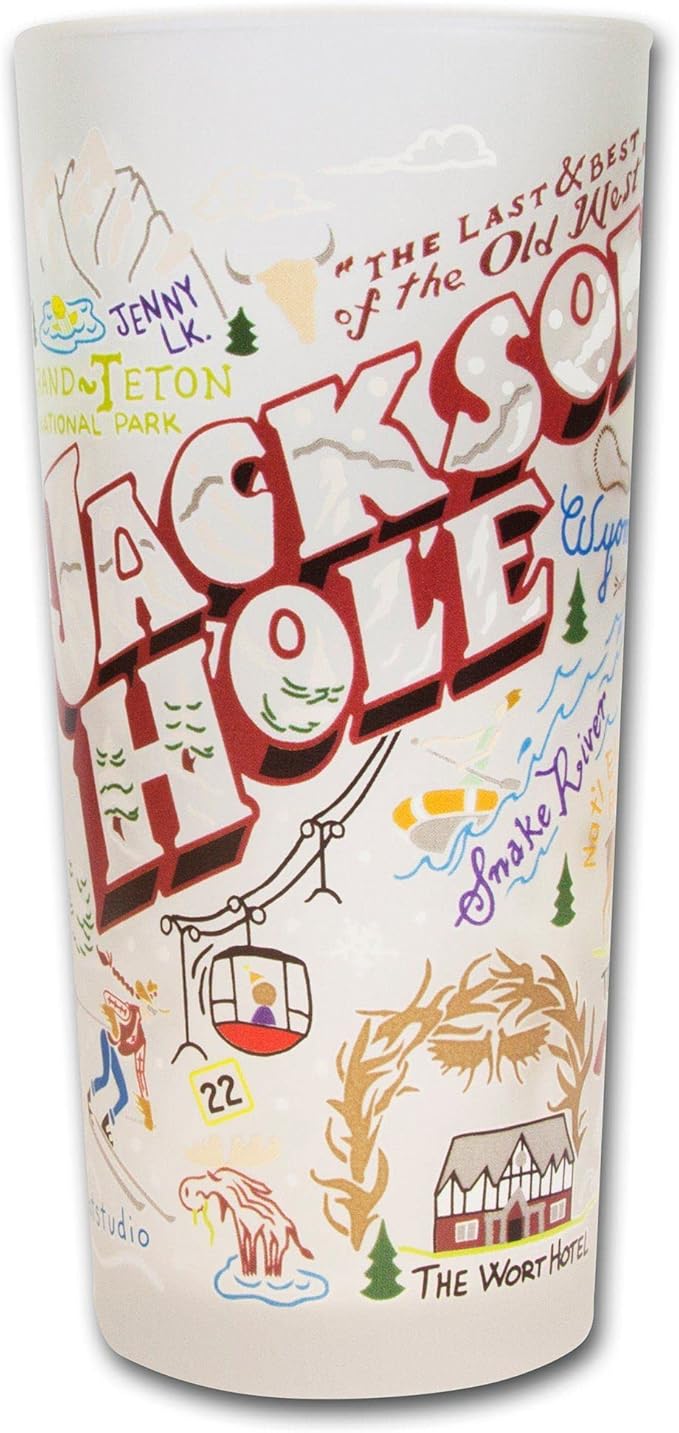Catstudio Drinking Glass, Jackson Hole Frosted Glass Cup for Kitchen, Drinking Glasses, 15oz Dishwasher Safe Tumbler, Wedding Gifts