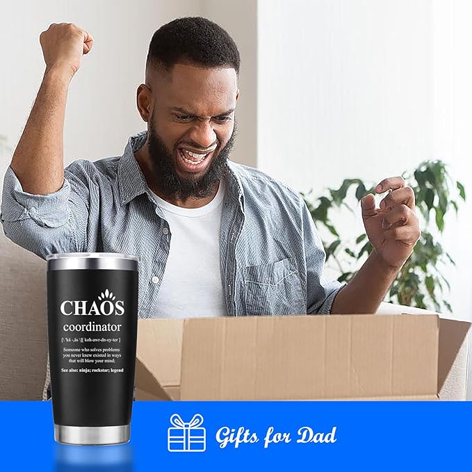 Thank You Gifts for Men, Coworker, Manager, Office, Teacher - Chaos Coordinator Tumbler - Birthday, Administration Professional Gifts - 20oz Black