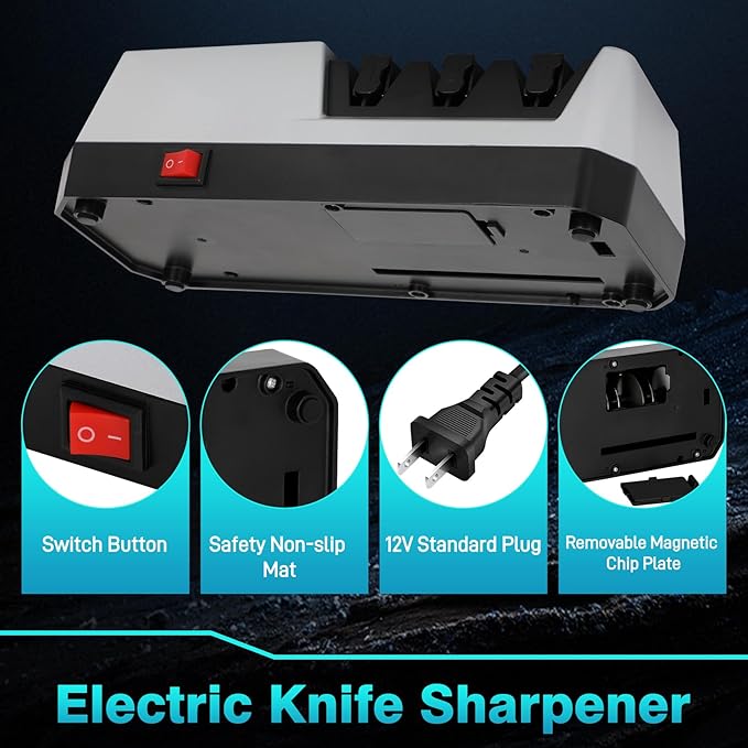 Kitchen Knife Sharpener Electric 3-Stage Knife Sharpener for Straight Serrated & Kitchen Knives Quick Sharpening & Polishing
