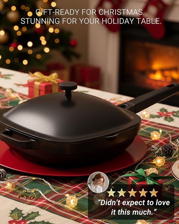 10.5 Inch(3.8QT) Ceramic Pan with Lid,Non Stick Frying Pans Cast Aluminum Deep Sauté Pans,Ti-Ceramic Non Toxic Pix Pan with Wooden Spatula and Scrubber-Midnight Hearth