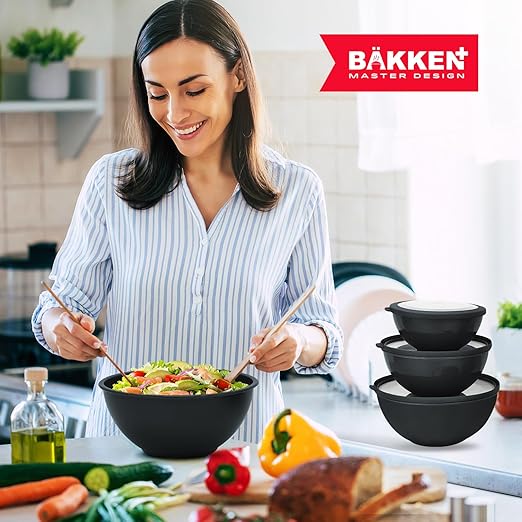 12 Piece Plastic Nesting Bowls with Lids - Mixing Bowls Set includes 6 Prep Bowls and 6 Lids, BPA-Free, Reusable Meal Prep Containers, Microwave, Freezer & Dishwasher Safe, Gray