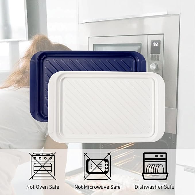 TP Grilling Prep and Serve Trays, 17" BBQ Tray for Meat Marinating and Food Plating, Melamine Serving Platters Set of 2 Grilling Accessories, Blue and White