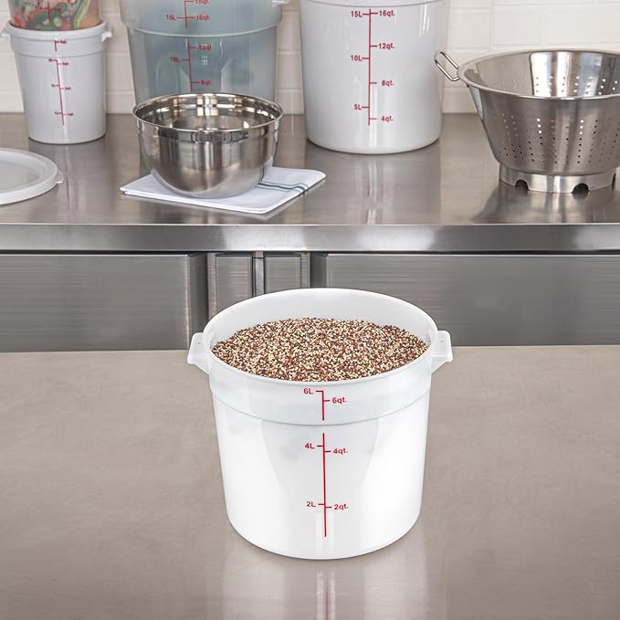 Restaurantware-Met Lux 6 Quart Food Storage Container, 1 White Storage Container - Lids Sold Separately, Red Volume Markers, Dishwashable Container, Side Handles, For Storing Foods