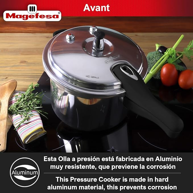 MAGEFESA Avant 8.5-Quart Aluminum Pressure Cooker, Compatible with Gas, Electric, Ceramic Stoves, Pressure Canner, Stovetop Instant Fast Cooking