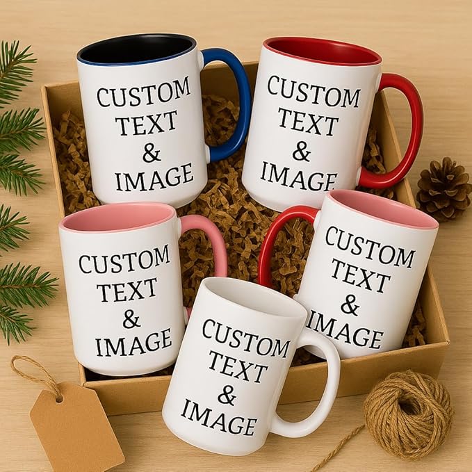 Customized 15oz Ceramic Coffee Mugs with Personalized Text and Photo Image Upload Novelty Gift, Personalize With Different Design And Images, Custom Gift (Dark Blue)