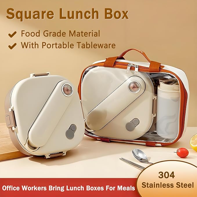 Stainless Steel Bento Box, 800ml Leakproof Lunch Box, Easy To Open And Close, Food Storage Container For Outings, Picnics, And Travels (3 Compartments, + Insulation Bag)
