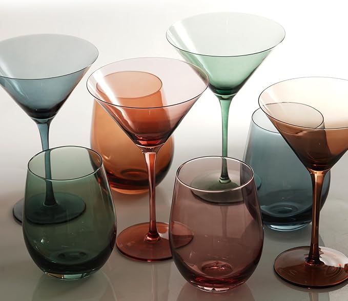 Colored Stemless Wine Glasses for Red or White Wine (Set of 2), 18-Ounces, Large Wine Glasses for Cabernet, Pinot Noir, Burgundy, Bordeaux (Red&Green O Wineglass Set of 2)