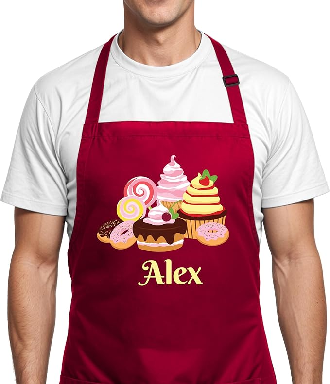 Personalized Baking Apron with Custom Name, Personalized Kitchen Apron Mother's Day Gift for Mom, Custom Art Gifts for Dad, Mother, Women, Adjustable Baker Apron for Women - Cute Aprons Funny Design