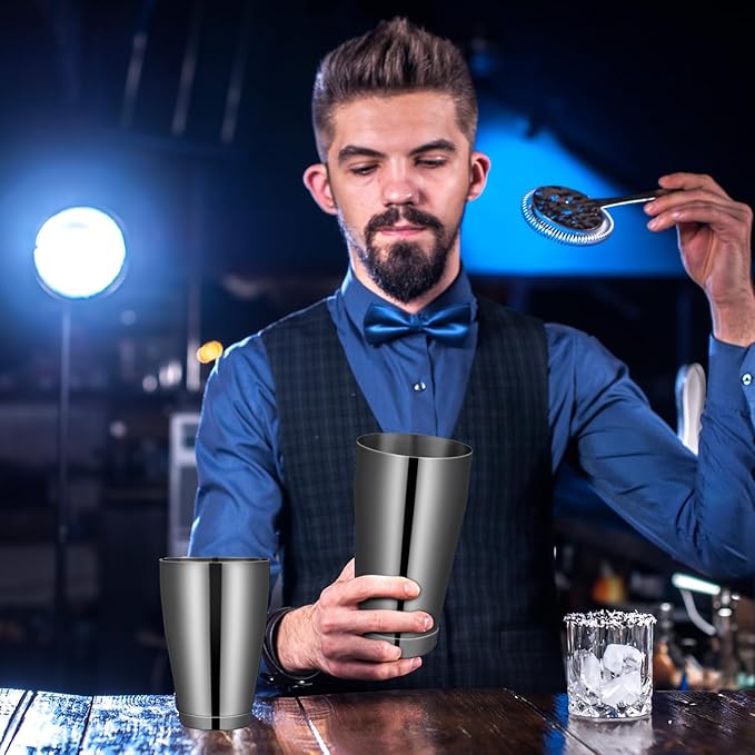 Sabary 6 Pcs Cocktail Shakers Professional Bar Shaker Boston Set Stainless Steel Martini Drink Mixer Basic Tool Weighted Shake Metal Can Cocktail Shaker Set, 18 Oz, 28 oz (Black)