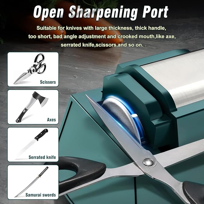 Electric Knife Sharpener with 100% Diamond Abrasives & Precision Angle Guides & 3-Speed Variable & 4-Stage Open Touch-Screen LCD Professional Knife Sharpener for Straight Edge,Serrated,Scissors,Axe