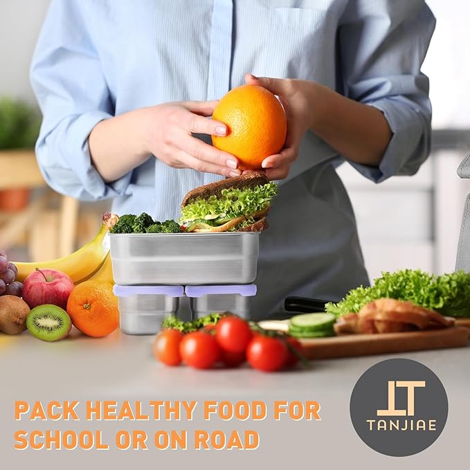 Small Stainless Steel Lunch Containers for Kids | Leak Proof BPA Free Snack Containers with 100% Pure Silicone Lids - Perfect Metal Lunch Box with Lids for School and Daycare (25oz+8oz*2)