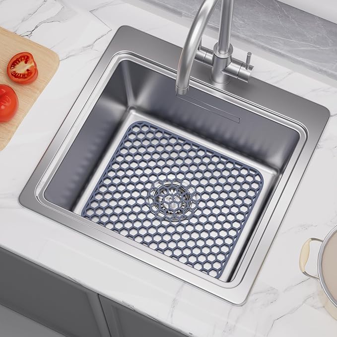 2 Pack 13.7"x 11.7" Silicone Kitchen Sink Protector Mat - Kitchen Sink Grid Accessory, Non-Slip Heat Resistant Sink Grid Dry Mat for Bottom of Porcelain Stainless Steel, Dishwasher Safe