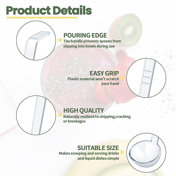 6 Pcs 1 Oz Small Ladle 10.4 Inches Mini Ladles for Serving Sauce, Soup, Dressing, Punch Bowl, Gravy, Cocktail, Fruit Juices – Clear Plastic Long Handle Ladles for Parties, Catering