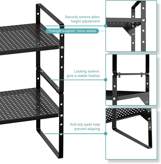 Cabinet Organizer Shelves,Expandable Spice Racks,Stackable Countertop Organizer,Adjustable Shelves for Under Sink,Storage Racks for Kitchen Bathroom Home Office,Black,3 Packs