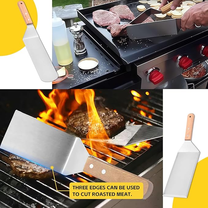 Professional Griddle Spatula Set - Stainless Steel Spatula Bread Cutter and Griddle Scraper,Flat Top Grill Accessories Set,Scraper for Outdoor Barbecue