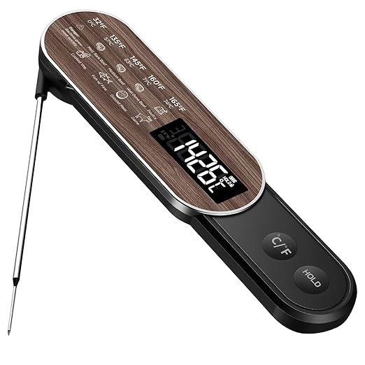 Rechargeable Meat Thermometer Digital with Ultra-Fast 0.5 Sec Instant Read, NIST Certified ±0.5°F Accuracy, Auto-Rotating Backlight Display, IP67 Waterproof, Oven Safe for Grill, BBQ, Smoker, Candy