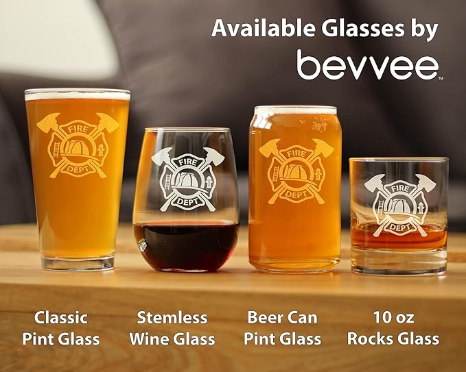 Firefighter Symbol Pint Glass for Beer - Unique Fireman Beer Glass Gifts for Firefighters - 16 Oz