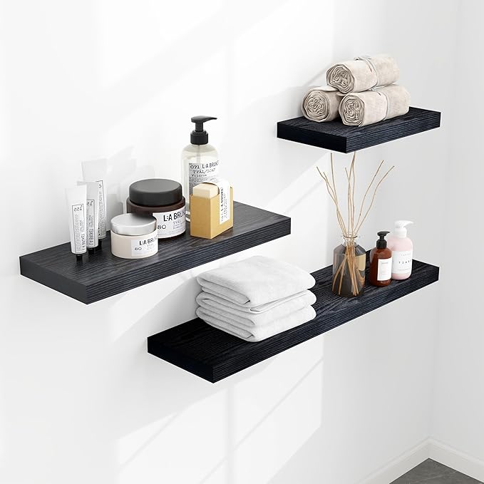 Fun Memories Floating Shelves - 9 Inch Deep Wall Shelf for Decor & Storage - Wall Mounted Display Shelving with Invisible Heavy-Duty Metal Bracket - 36" W x 9" D x 1.6" H - Set of 1 - Rustic Black