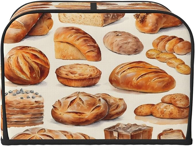 Bread Pattern 4 Slice Toaster Cover Wide Slot Dustproof Bread Maker Cover Fingerprint Bakeware Protection Kitchen Appliance Cover Toaster Bag