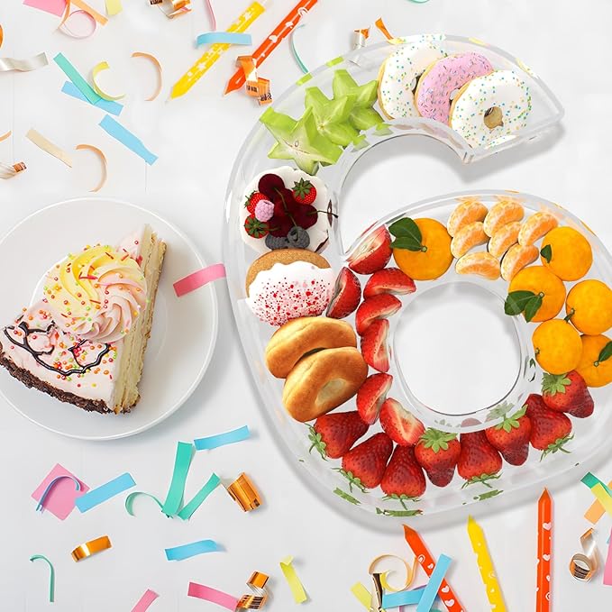 13.8" Extra Large Acrylic Number Charcuterie Board Box, Reusable Fillable Number Cake Candy Dish Display Serving Tray for Birthday Anniversary Party Decoration (6)