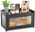 BAMBANG Bamboo Bread Box for Kitchen Counter, Large Capacity Bread Storage Container Farmhouse Bread Box with 3 Sides Wavy & Back Clear Window, Breadbox Bread Bin Holder for Homemade Bread, Black