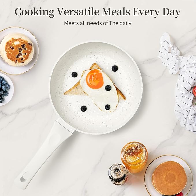 Innerwell 8 Inch Non Stick Frying Pan - White Ceramic Non Stick Skillet Frying Pans, Safe&No Toxic Egg Omelette Frying Pan, Small Nonstick Cookware Cooking Pan, Induction Compatible, PFOA&PFAS Free