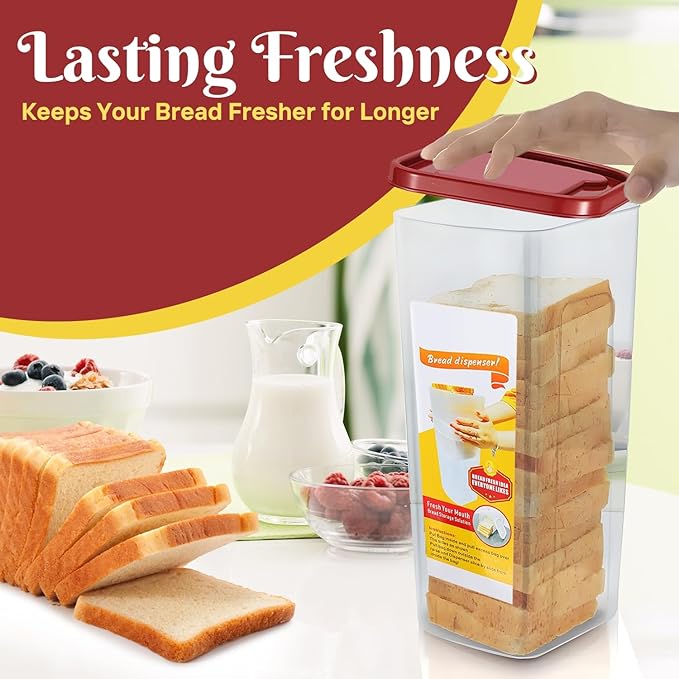 Flexzion 2 Pack Bread Containers Storage Airtight Loaf - Clear Bread Box for Kitchen Countertop BPA-Free Bread Loaf Storage Container Space-Saving & Durable Plastic Bread Container & Dispenser, Red