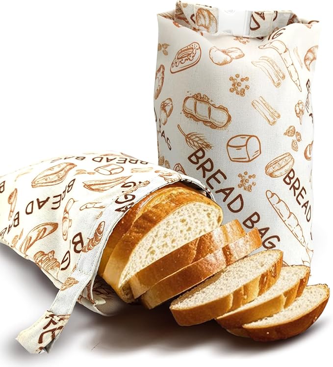 2 Pack Reusable Beeswax Food Wraps Bread Bags for Homemade Breads Loaf, Food Storage Containers, Organic Cotton XL Sourdough Beeswax Bread Bag Supplies Sandwich Wrapper, Sustainable, Fresh Keeping