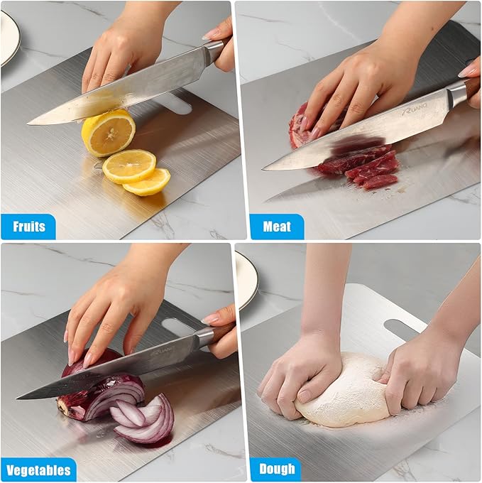 3PCS Stainless Steel Cutting Board Set, 304 Metal Kitchen Cutting Boards Non Toxic with Burr-Free Edges, Dishwasher Safe Non-Staining & Odor-Free for Meat, Vegetables, Fruits (S+M+L)