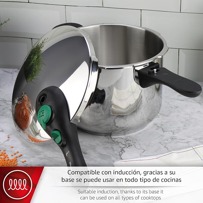 MAGEFESA DYNAMIC 6.3-Quart Fast Pressure Cooker Pack + Steam Basket, 18/10 Stainless Steel, Energy Efficient, Suitable for All Stovetops Including Induction